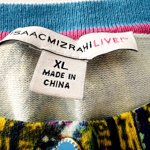 Isaac Mizrahi Paisley Cardigan Sweater Blue Yellow 3/4 Sleeve XL - Picture 9 of 11